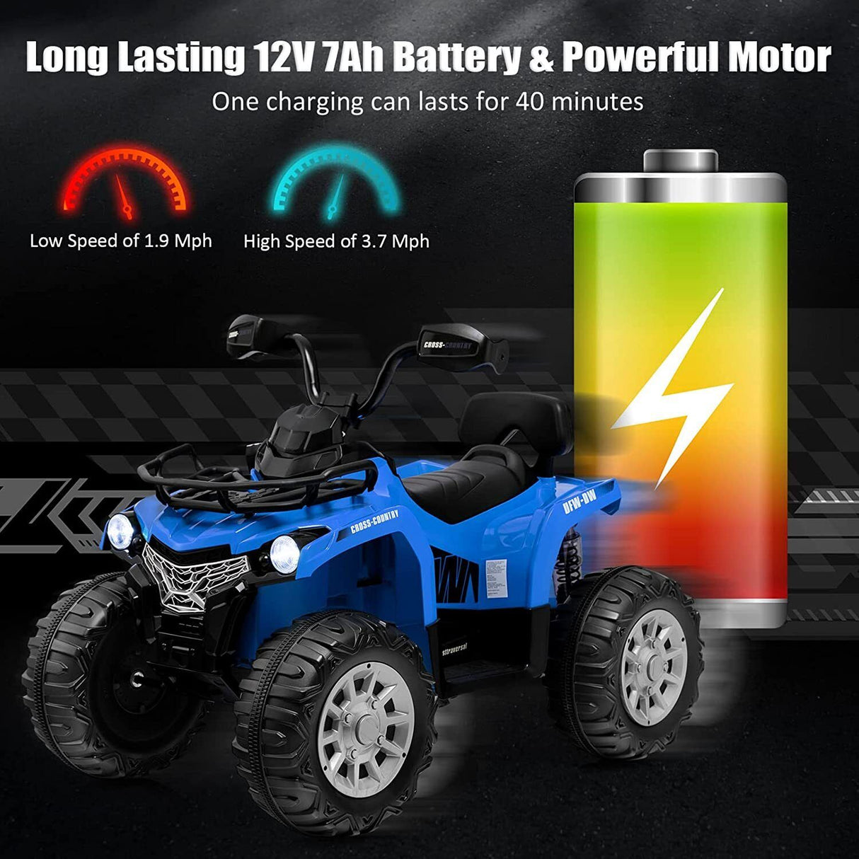 Electric Ride-On ATV for Kids with MP3 Player and Headlights - 2 Speeds, 12V, 4-Wheeler Quad