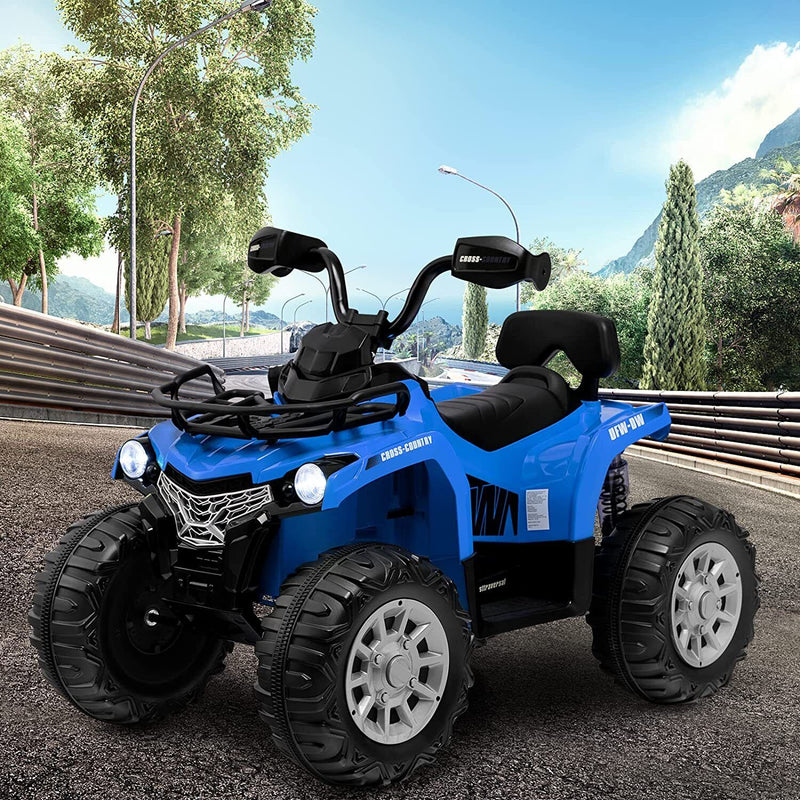 Electric Kids Ride On ATV 4-Wheeler Quad with Music, LED Lights, and USB - Blue