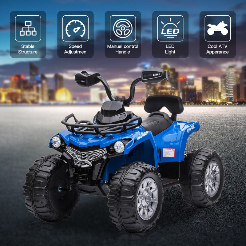 Electric Kids Ride-On ATV Truck with Music & LED Lights - 12V Rechargeable, Blue