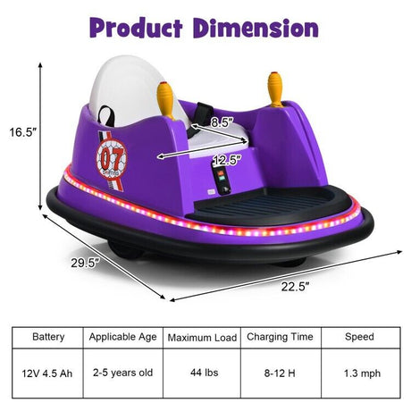 Electric Kids Ride On Bumper Car with Flashing Lights and Remote Control - Perfect Toddler Toy Gift