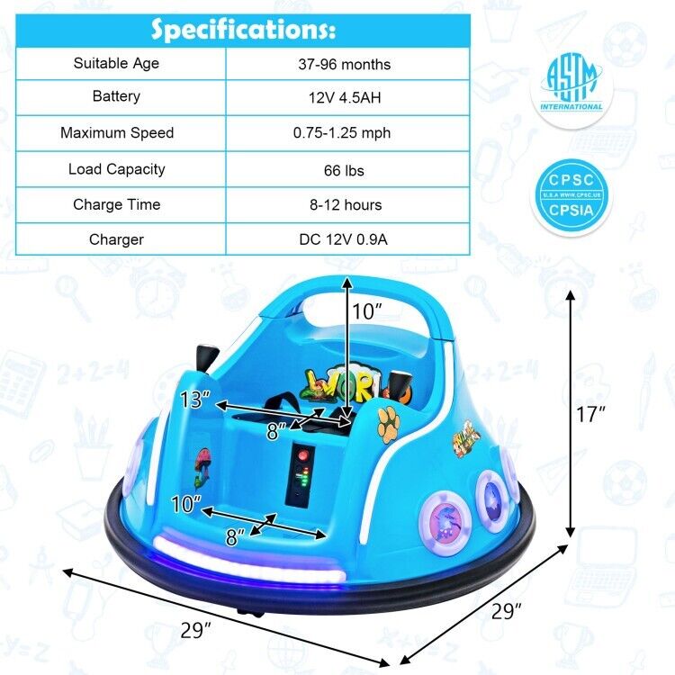 Electric Kids Ride On Bumper Car with Remote Control and Flashing LED Lights - Perfect Gift for Children