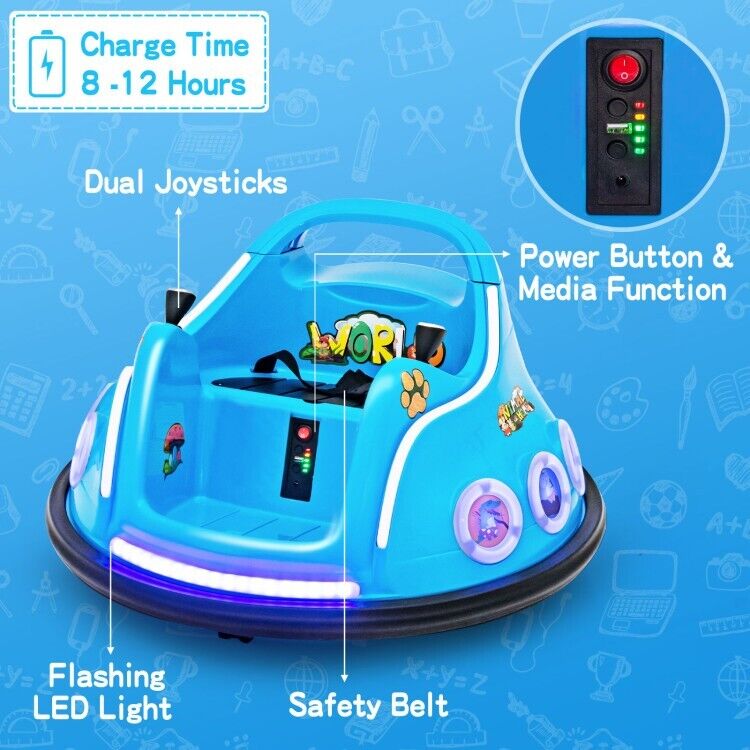 Electric Kids Ride On Bumper Car with Remote Control and Flashing LED Lights - Perfect Gift for Children