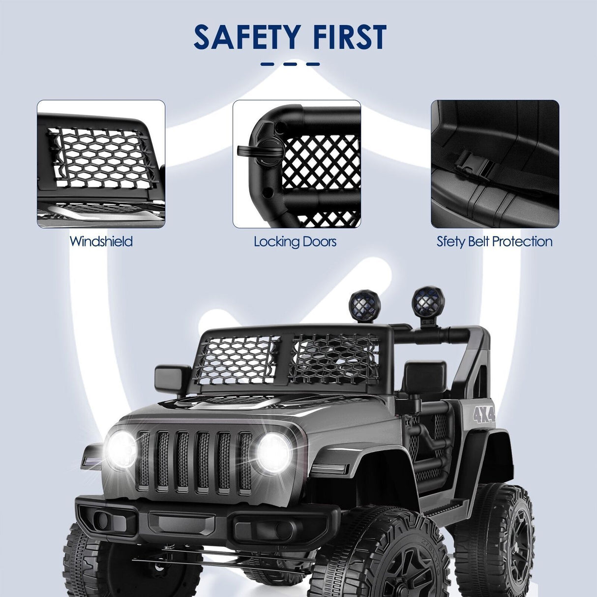 Electric Kids Ride-On Car Truck with LED Lights, Remote Control, and Bluetooth Music