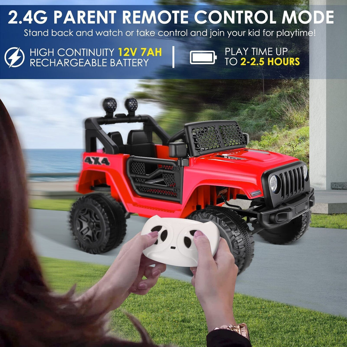 Electric Kids Ride-On Car Truck with LED Lights, Remote Control, and Bluetooth Music