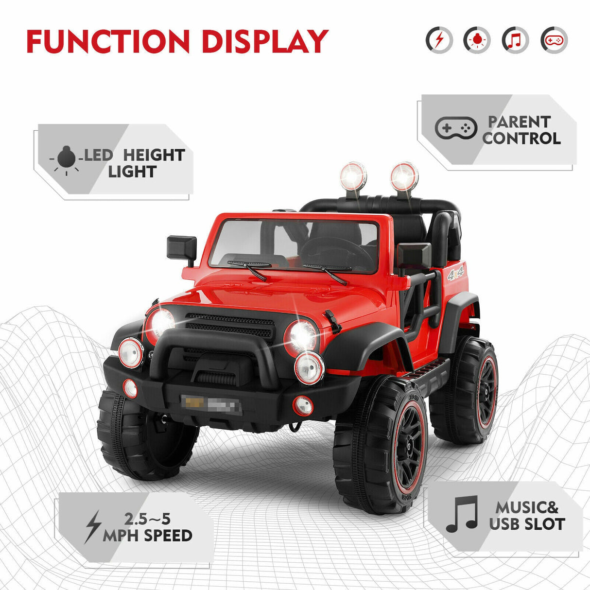 Electric Kids Ride-On Car Truck with MP3, LED Lights, Remote Control - 3 Speeds and Cover Included