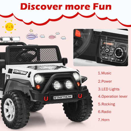 Electric Kids Ride On Car Truck with MP3 Player and Remote Control - White