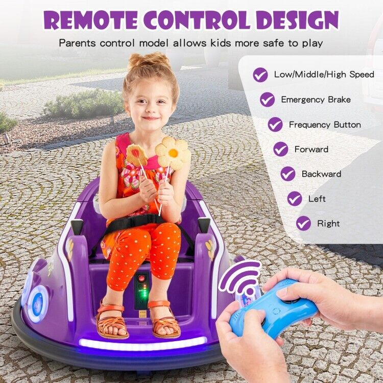 Electric Kids Ride-On Car with Remote Control and Flashing LED Lights - Purple