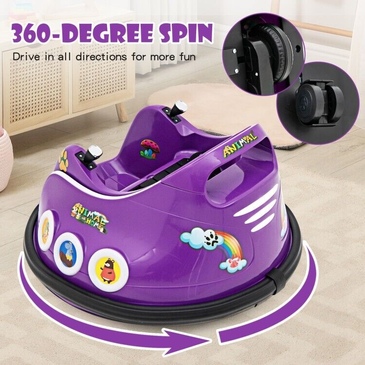 Electric Kids Ride-On Car with Remote Control and Flashing LED Lights - Purple