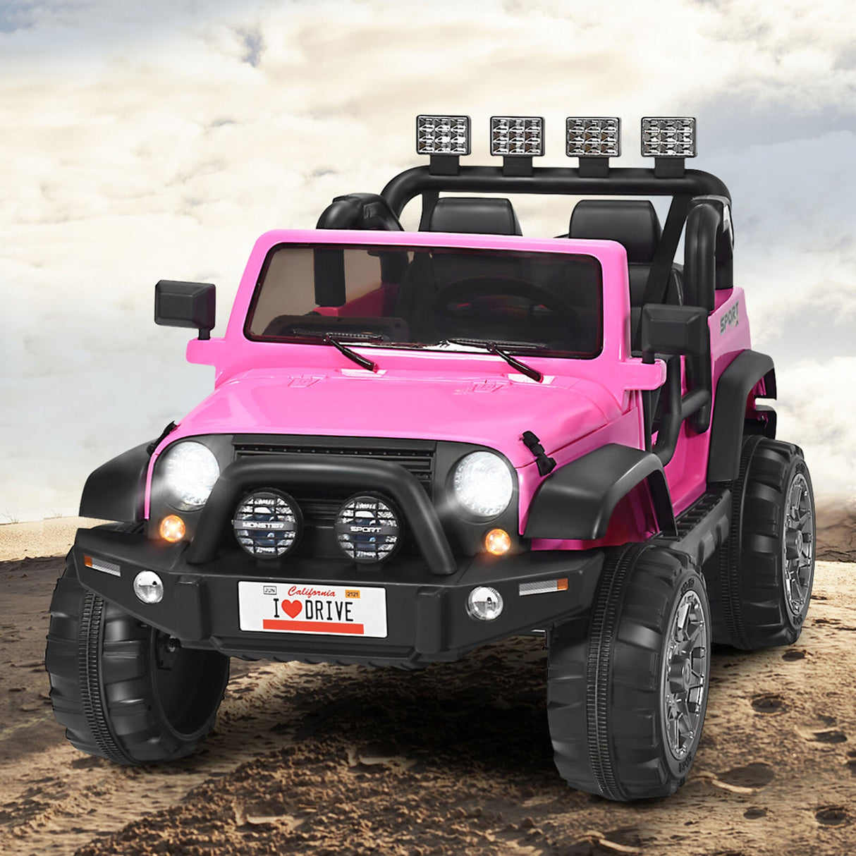 Electric Kids Ride On Car with Remote Control and Music - Pink with Storage Box