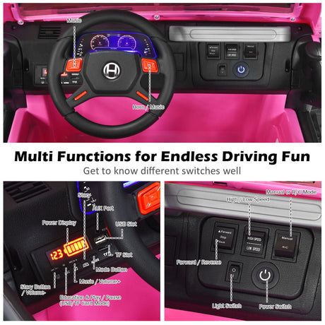 Electric Kids Ride On Car with Remote Control and Music - Pink with Storage Box