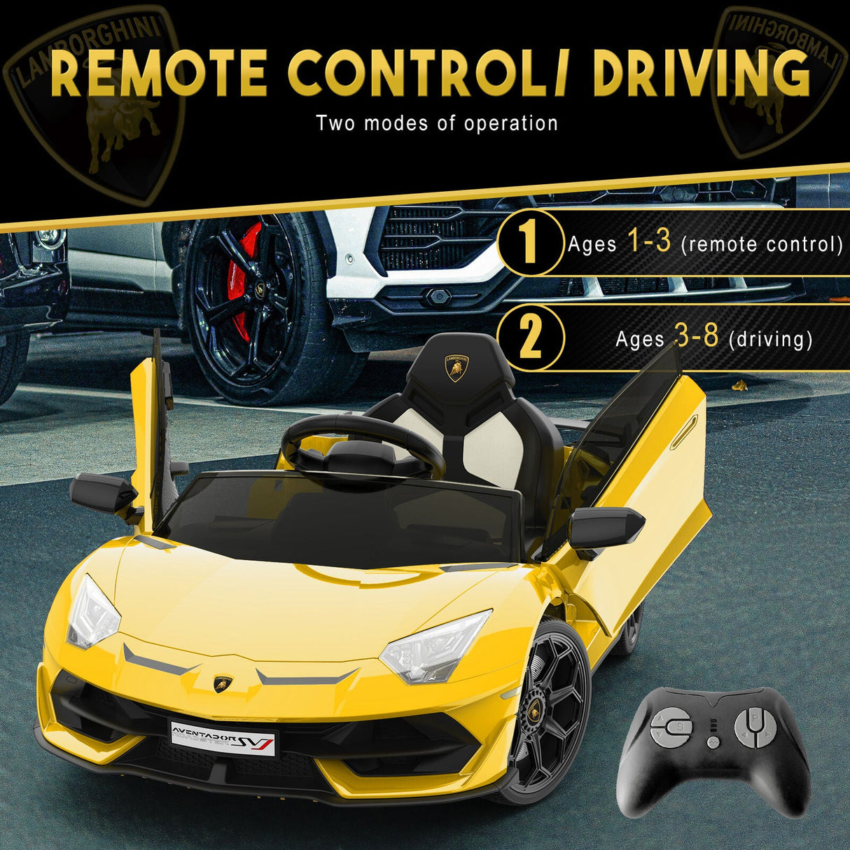 Electric Kids Ride On Car with Remote Control, LED Light, and Music - 12V Battery Powered