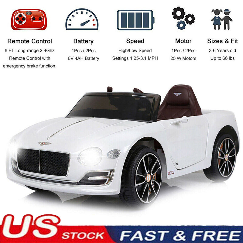 Electric Kids Ride-On Car with Remote Control, LED Lights, MP3 Player, and Bentley-Inspired Design - 12V