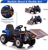Electric Kids Ride-On Excavator Toy with Remote Control and Lights - Blue