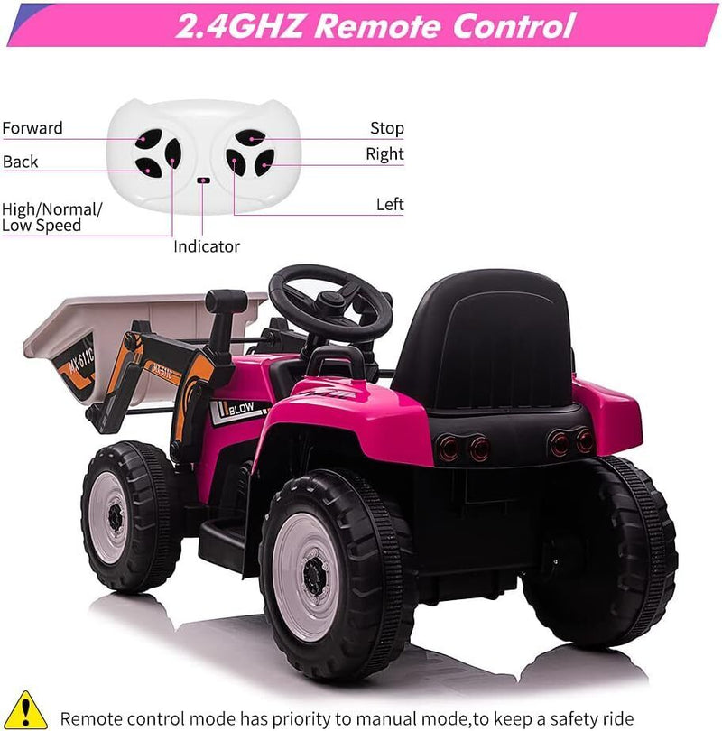 Electric Kids Ride-On Excavator with Remote Control - Rose Red