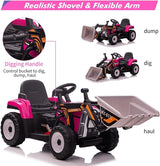 Electric Kids Ride-On Excavator with Remote Control - Rose Red