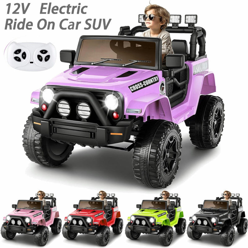 12V Electric Ride-On JEEP Truck for Kids with LED Lights and Remote Control - USB Compatible