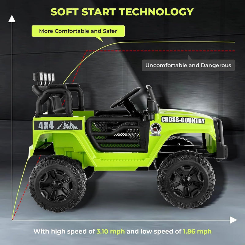 12V Electric Ride-On JEEP Truck for Kids with LED Lights and Remote Control - USB Compatible