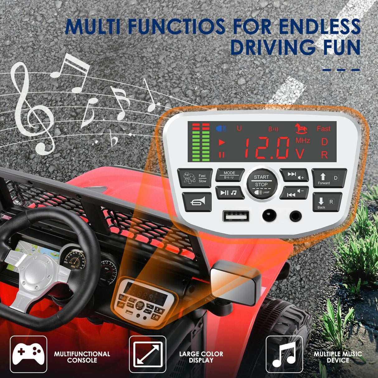 JEEP LED Ride On Car with Remote Control, USB, and MP3 for Kids