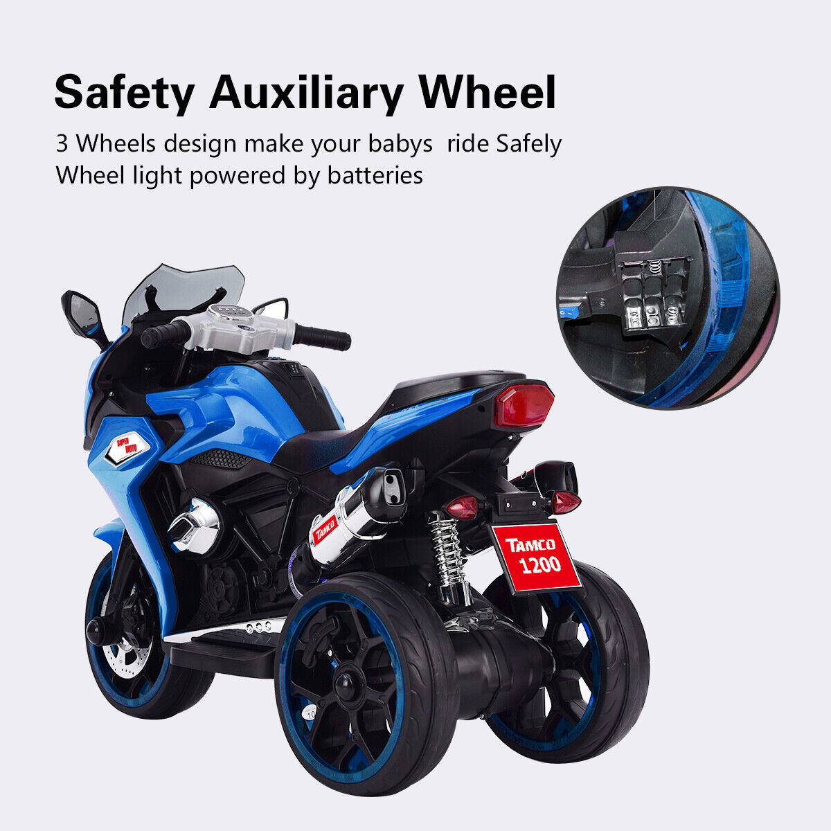 Electric Kids Ride-On Motorcycle with LED Wheels, Music, and Screen - Blue