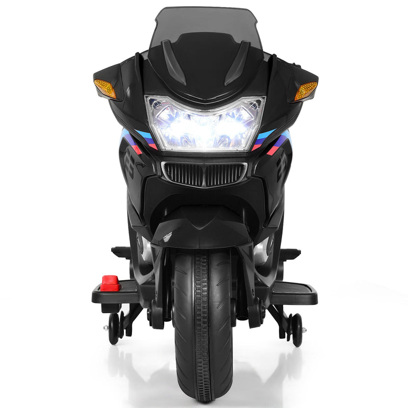 Electric Kids Ride On Motorcycle with Training Wheels - Black (12V)