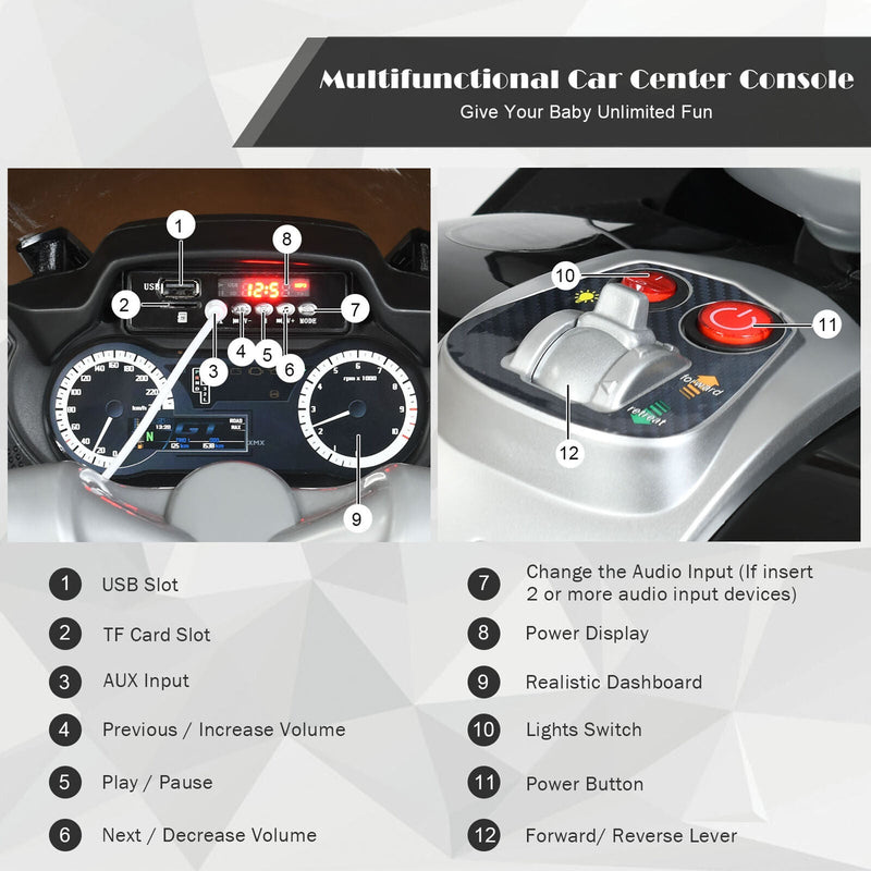 Electric Kids Ride On Motorcycle with Training Wheels - Black (12V)