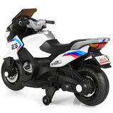 Electric Kids Ride On Motorcycle with Training Wheels - White (12V)