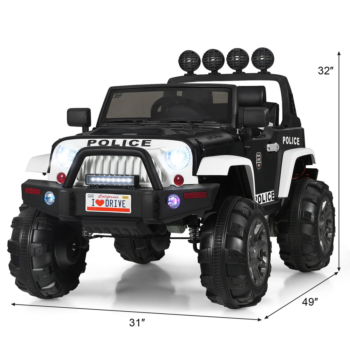 Electric Kids Ride On Police Car with MP3 and Remote Control - 12V