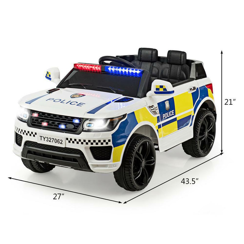 Electric Kids Ride-On Police Car with Remote Control, Music, and Headlights - MP3 Compatible