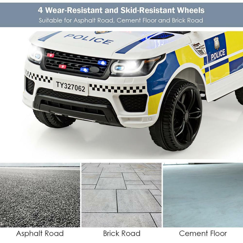 Electric Kids Ride-On Police Car with Remote Control, Music, and Headlights - MP3 Compatible