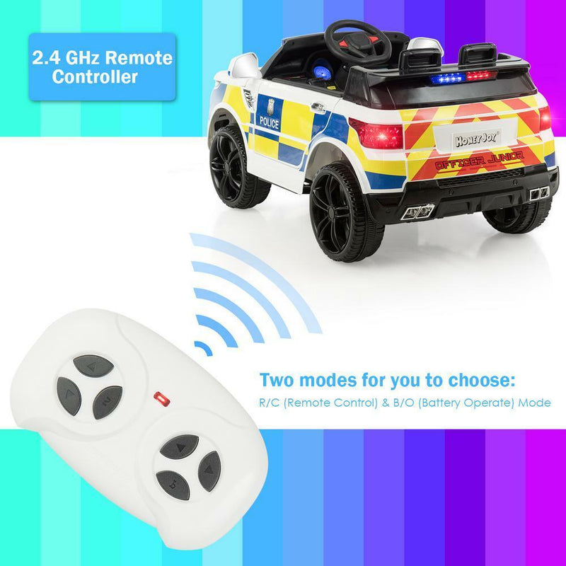 Electric Kids Ride-On Police Car with Remote Control, Music, and Headlights - MP3 Compatible