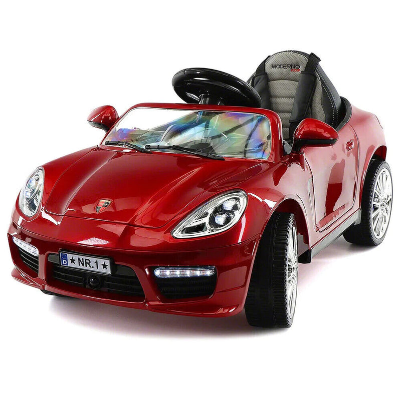 Electric Kids Ride-On Roadster Sports Car with PU Leather Seat, 2 Speeds, Lights, and Remote Control