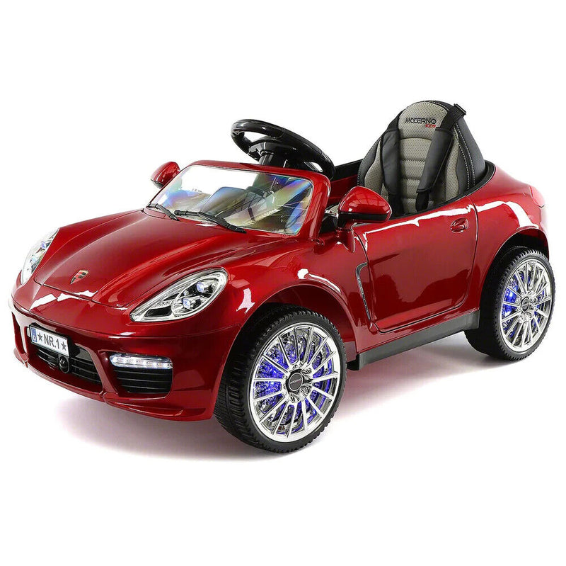 Electric Kids Ride-On Roadster Sports Car with PU Leather Seat, 2 Speeds, Lights, and Remote Control