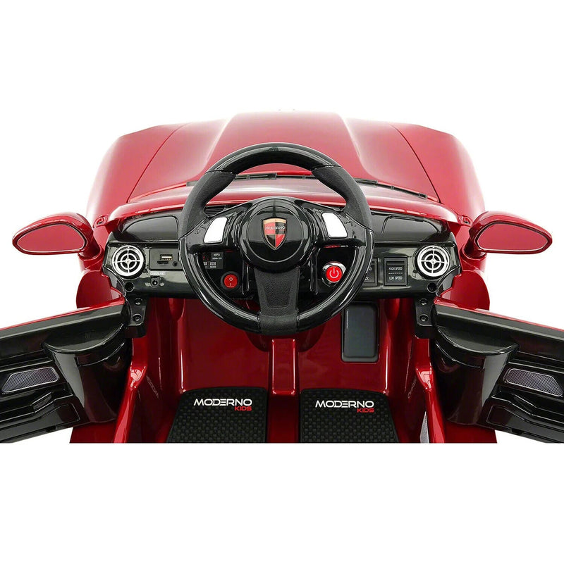 Electric Kids Ride-On Roadster Sports Car with PU Leather Seat, 2 Speeds, Lights, and Remote Control