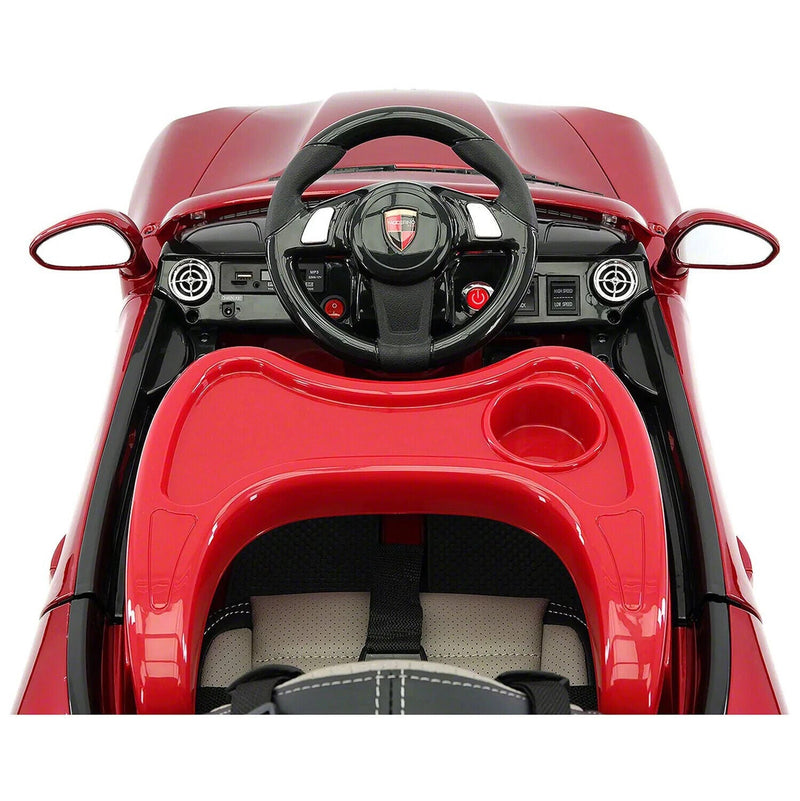 Electric Kids Ride-On Roadster Sports Car with PU Leather Seat, 2 Speeds, Lights, and Remote Control