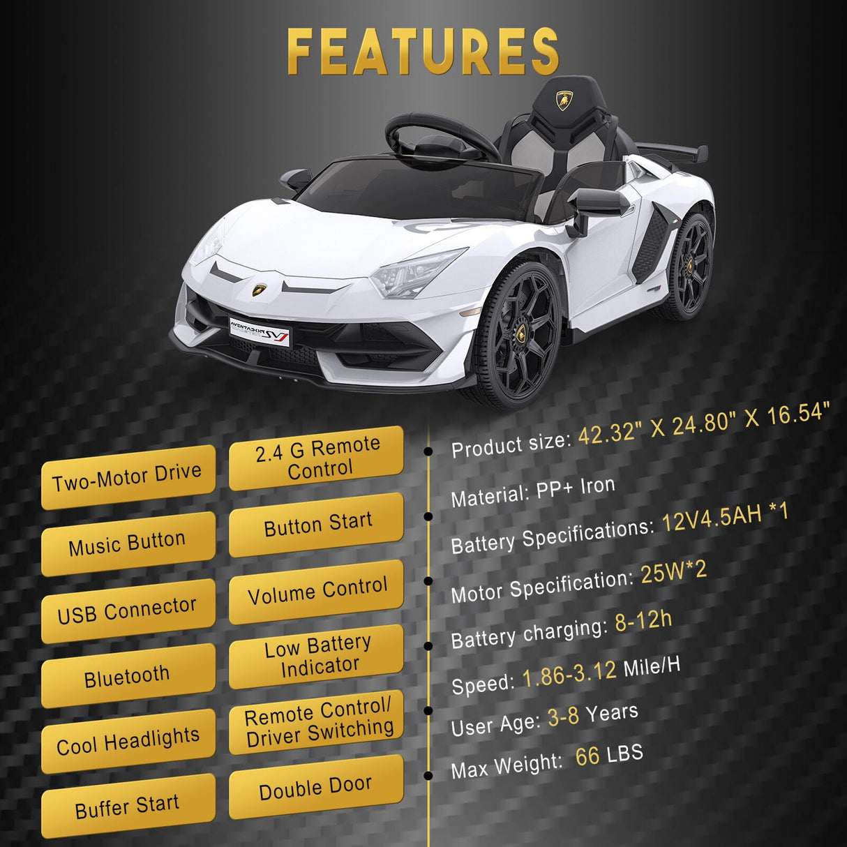 Electric Kids Ride On Sports Car with Remote Control, Music, and LED Lights - Perfect Gift for Kids!
