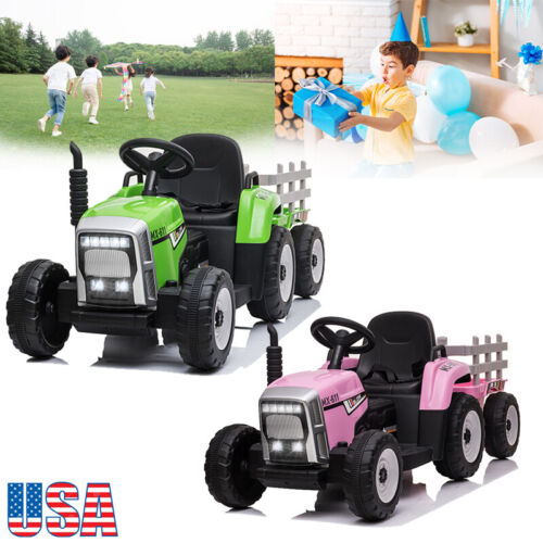 Electric Kids Ride On Tractor with Remote Control and Trailer - 12V Battery Powered Toy
