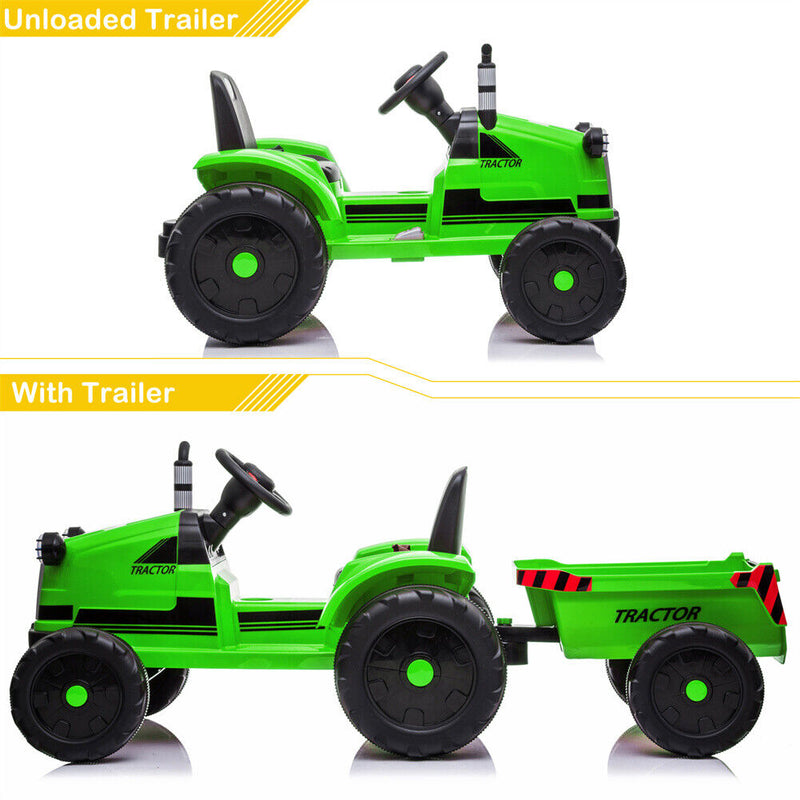 Electric Kids Ride-On Tractor with Trailer and Remote Control - 12V Battery-Powered