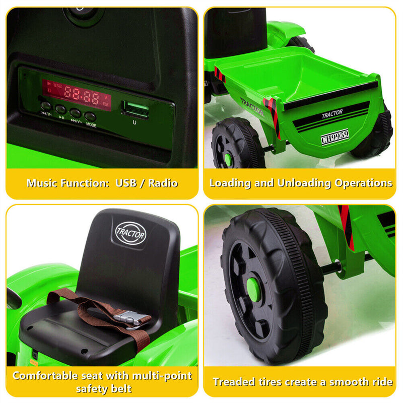 Electric Kids Ride-On Tractor with Trailer and Remote Control - 12V Battery-Powered