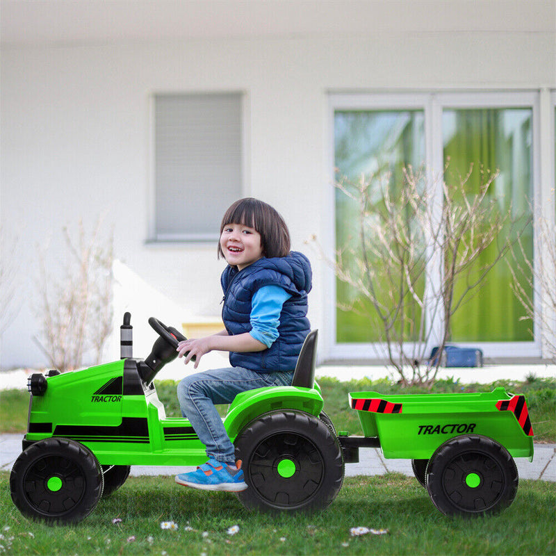 Electric Kids Ride-On Tractor with Trailer and Remote Control - 12V Battery-Powered