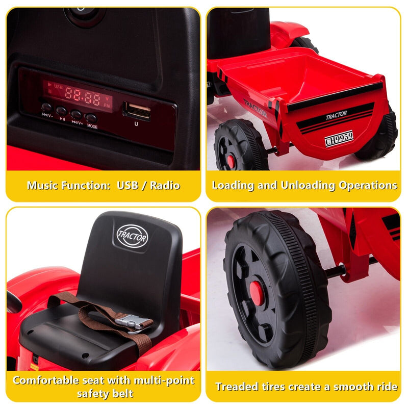 Electric Kids Ride-On Tractor with Trailer Toy - Perfect for Christmas Fun!