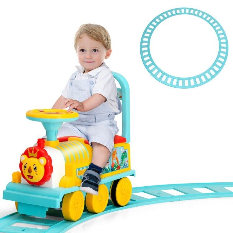 Electric Kids Ride On Train Set with Hidden Storage and 16-Piece Track
