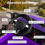 Electric Kids Ride On Truck Car with Remote Control and 3-Speeds - Purple with Headlights