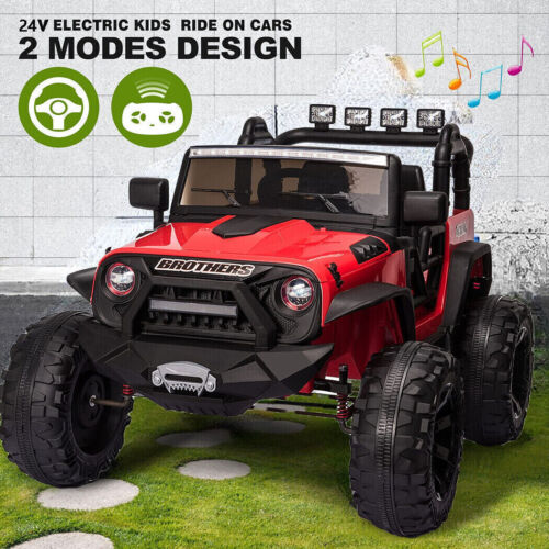 Electric Kids Ride-On Truck with 2 Seats, 400W Motor, LED Lights, and 24V Battery