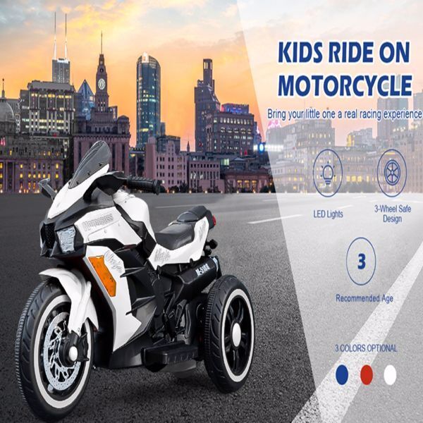 Electric Kids Touring Motorbike with LED Lights - 12V Battery Powered in White