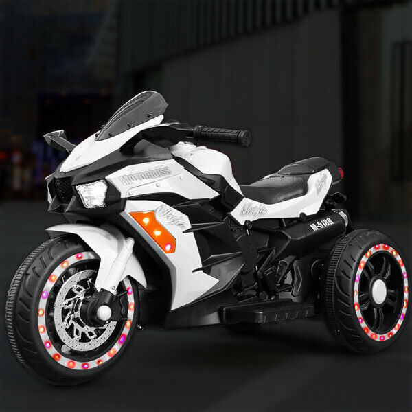 Electric Kids Touring Motorbike with LED Lights - 12V Battery Powered in White
