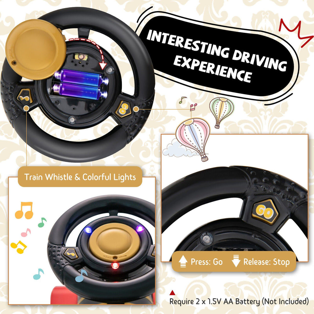 Electric Kids Train Toy with Unique Design & Stickers - Black