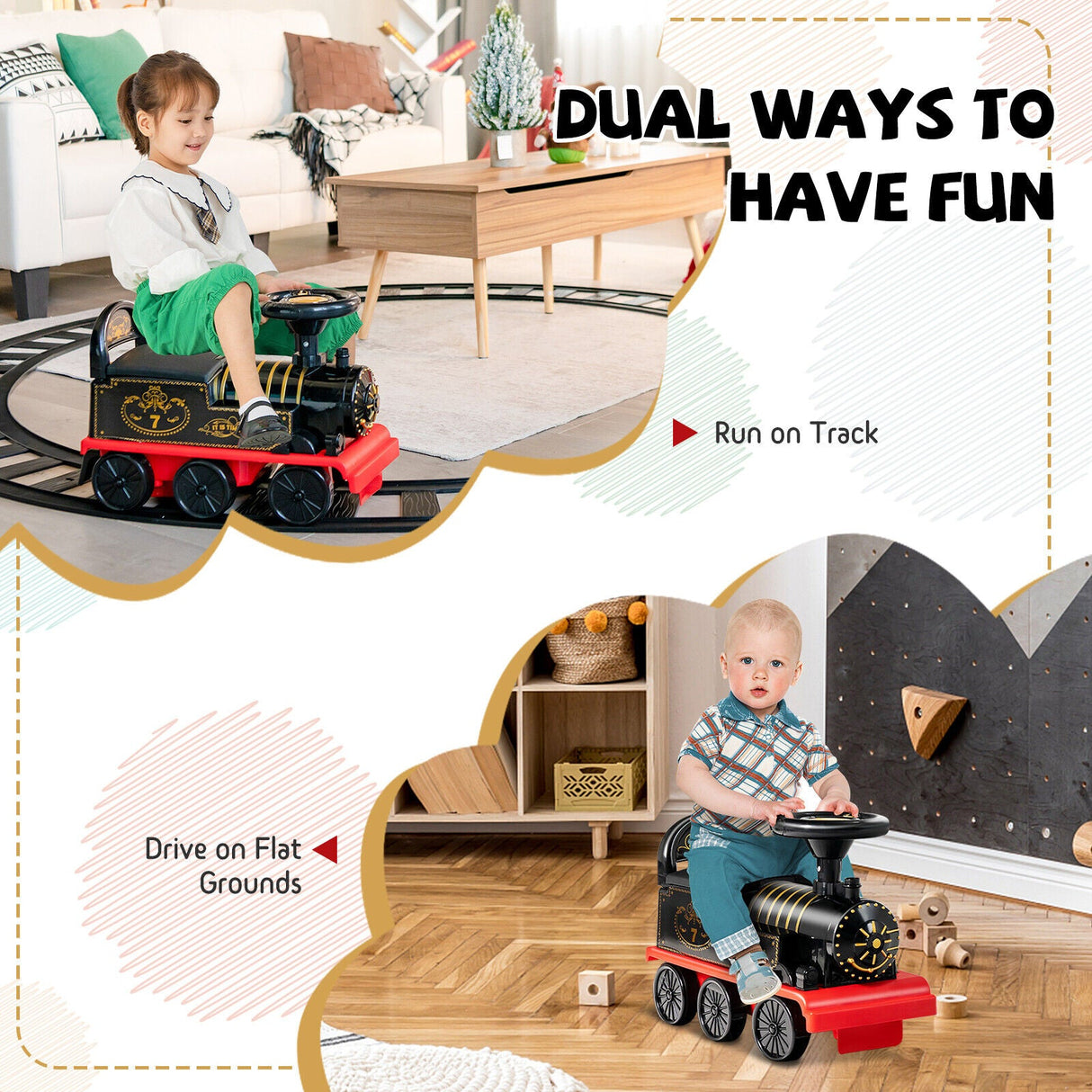 Electric Kids Train Toy with Unique Design & Stickers - Black
