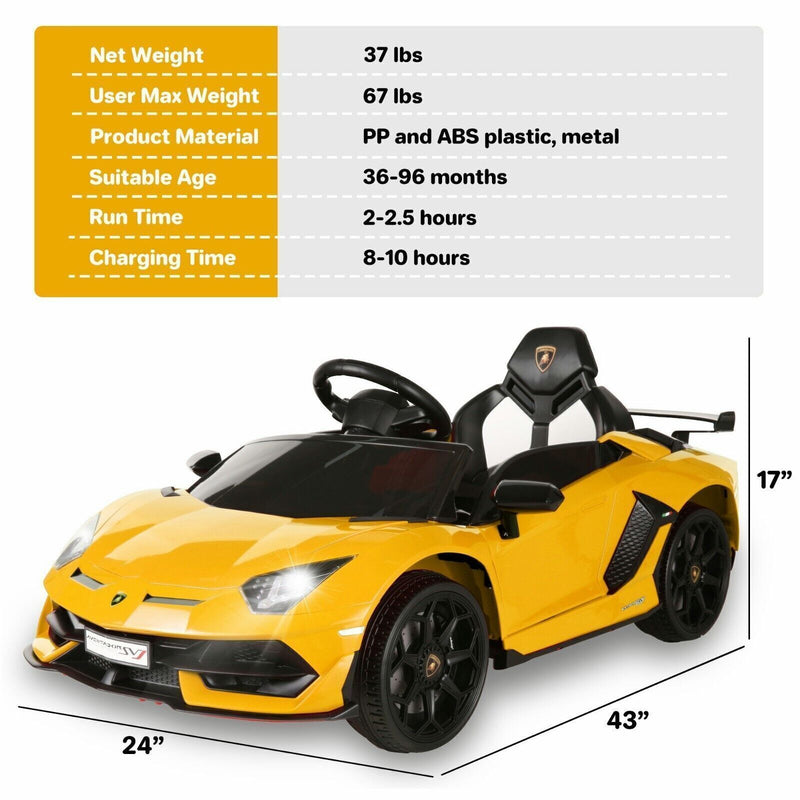 Electric Lamborghini Ride-On Car for Kids with Remote Control and MP3 Player - 12V Toy for Children (116)