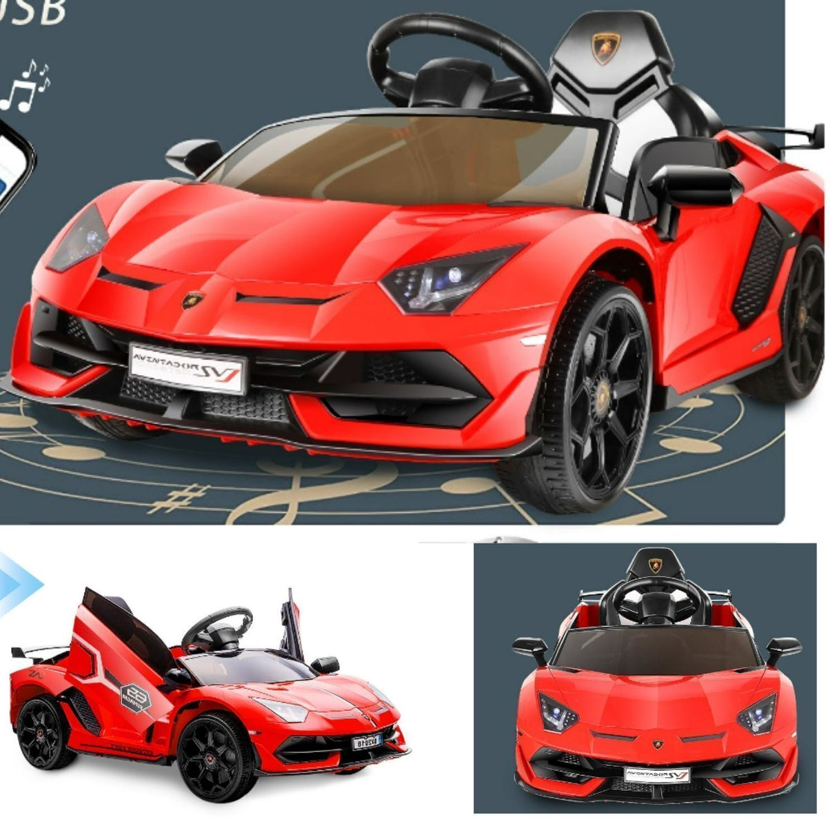 Electric Lamborghini Ride On Car for Kids with Remote Control and MP3 Player - Perfect Gift for Children (12V, 7AH)