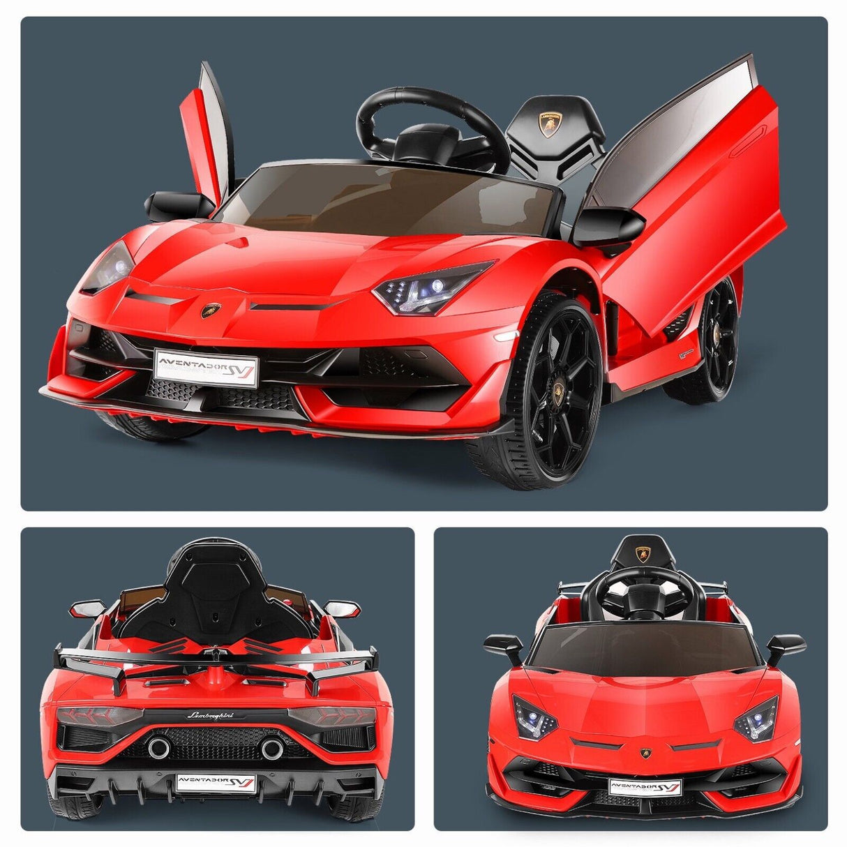 Licensed Lamborghini Electric Ride On Car with 3 Speeds, Headlights, and Hydraulic Doors - 12V